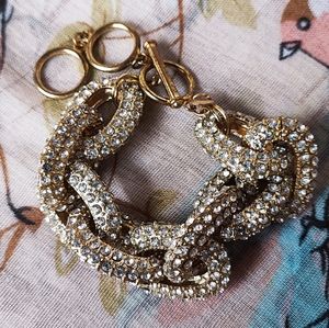 Chunky BOLD Gold Tone Rhinestone Encrusted Link Bracelet Rapper Style Unsigned